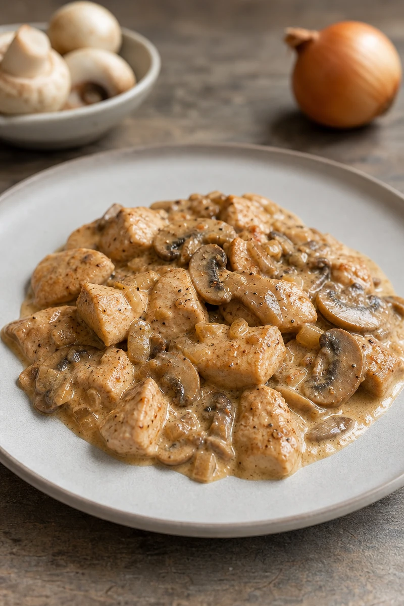 Poulet stroganoff aux champignons