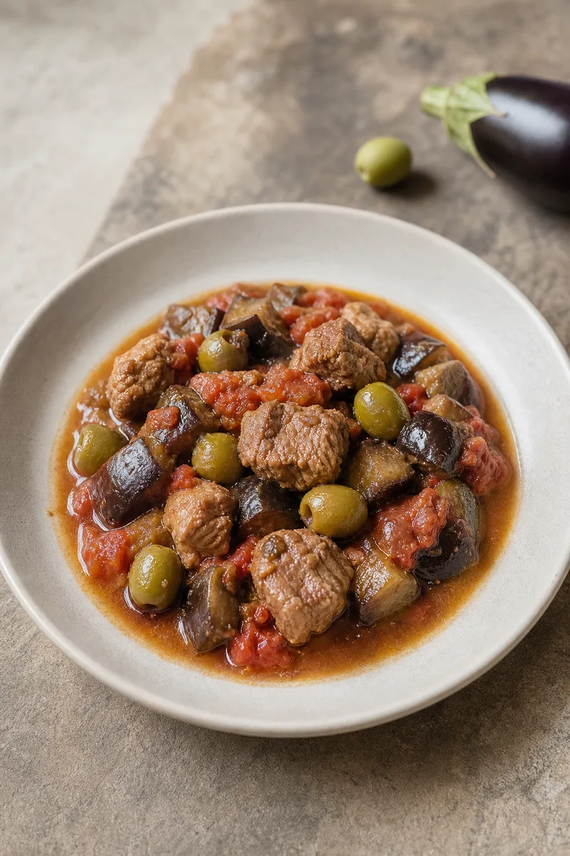 Ragoût de veau aux aubergines et olives