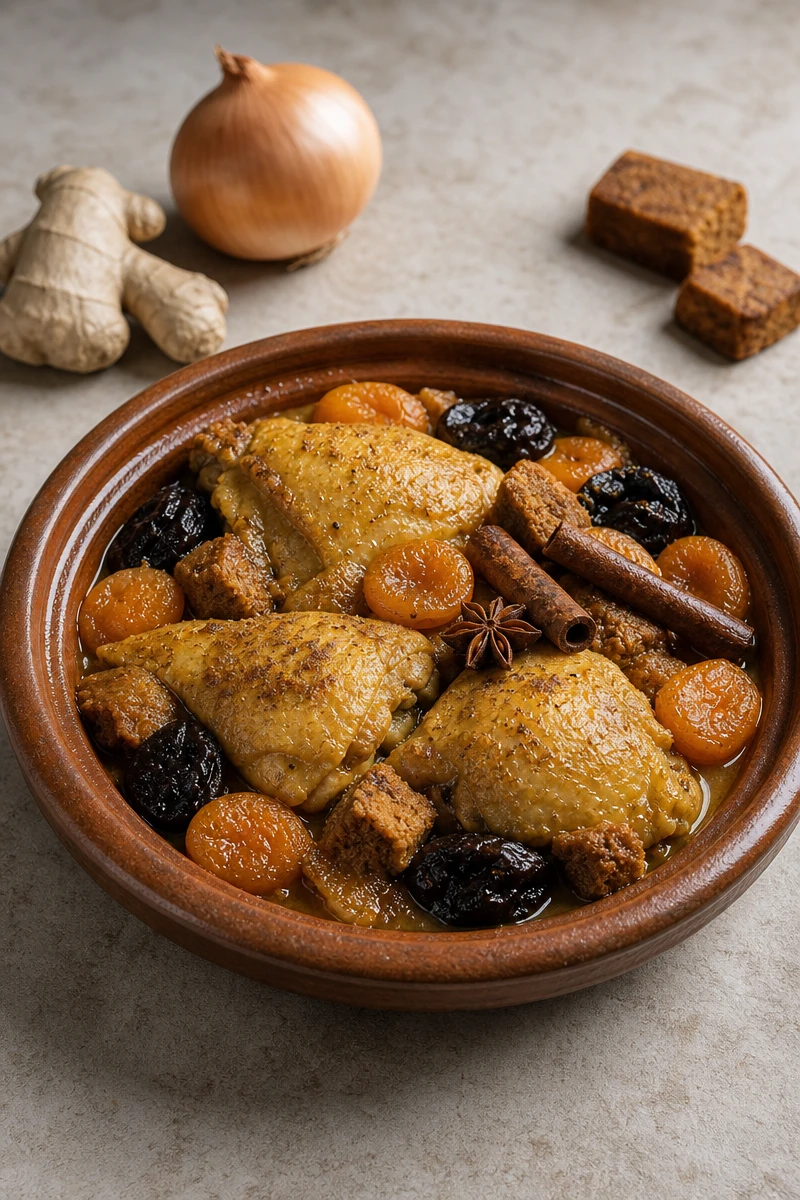 Tajine de poulet aux abricots et pruneaux
