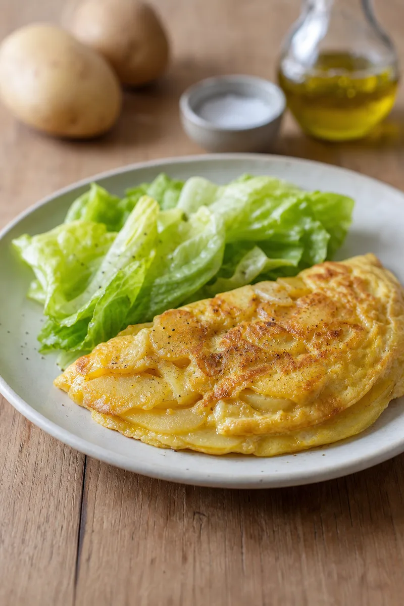 Omelette aux pommes de terre et salade croquante