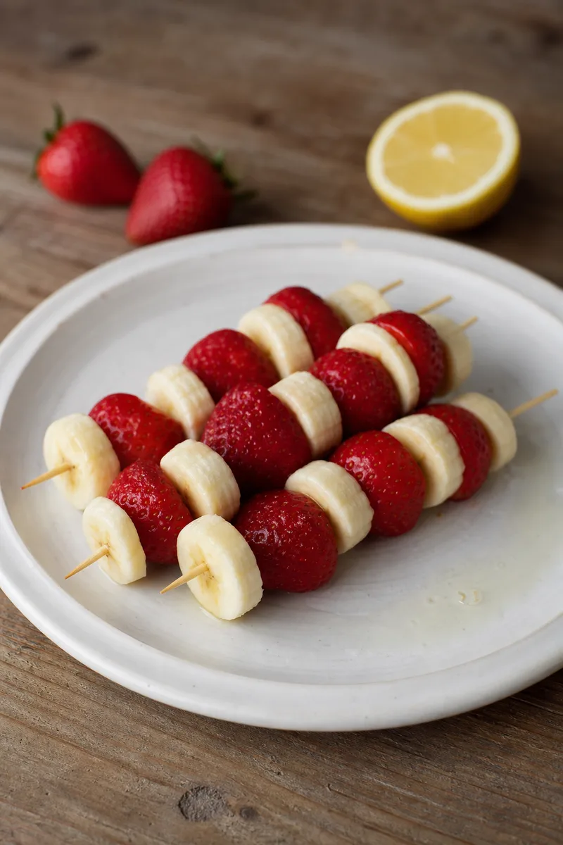 Brochettes de fraises et bananes
