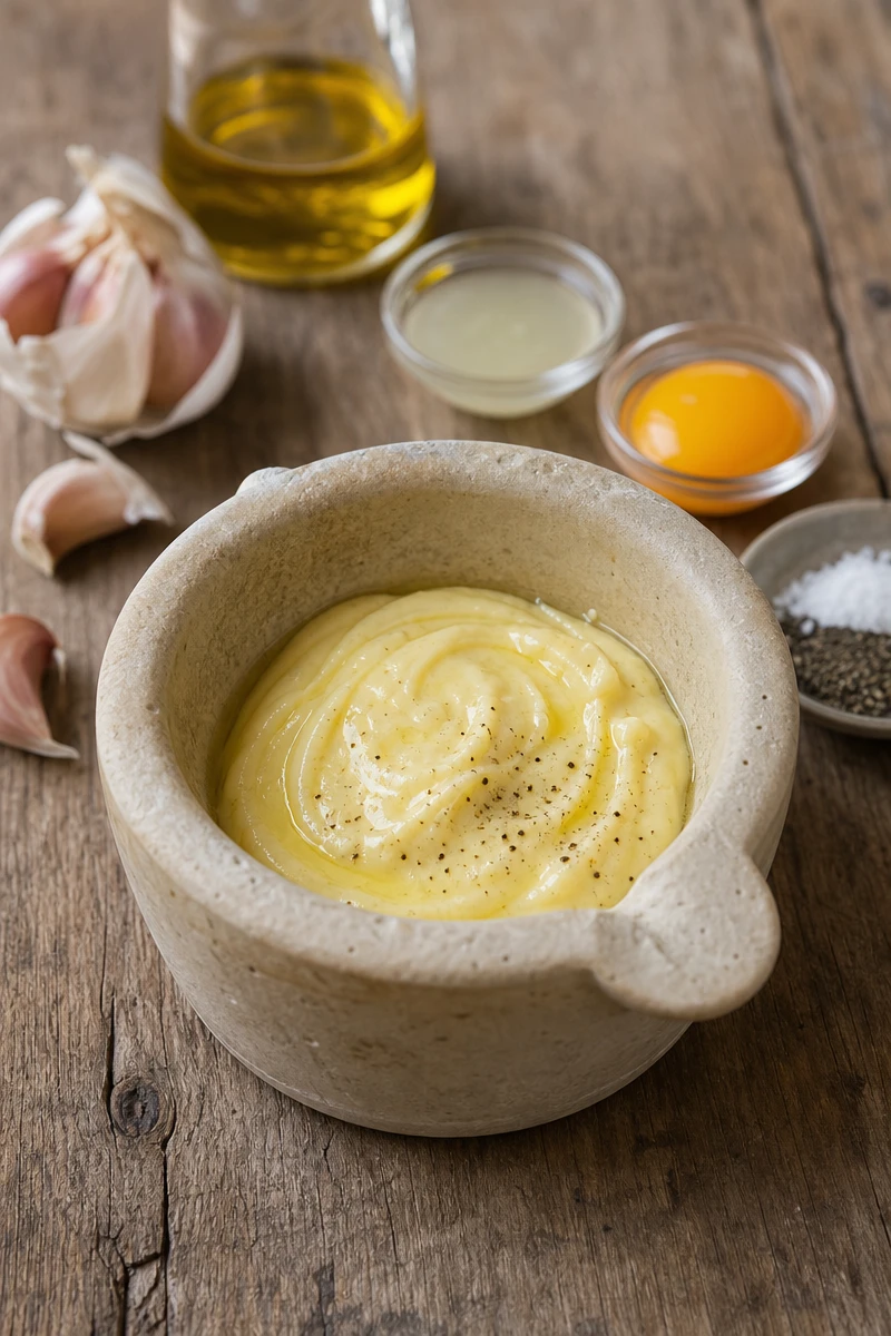 Aïoli traditionnel au mortier