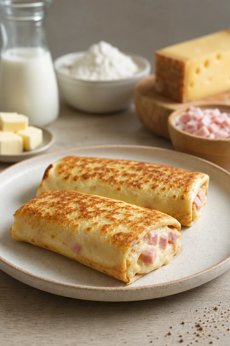 Crêpes roulées au jambon et au comté