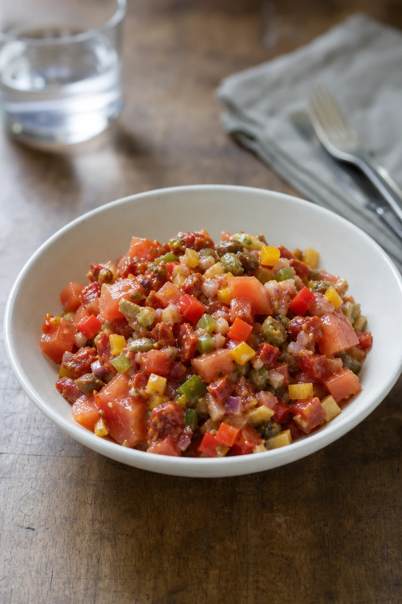 Salade au chorizo, tomates et poivrons