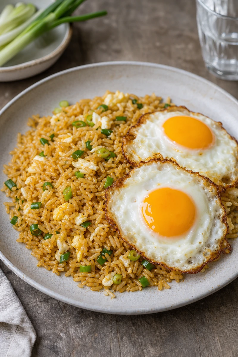 Riz doré avec œufs au plat