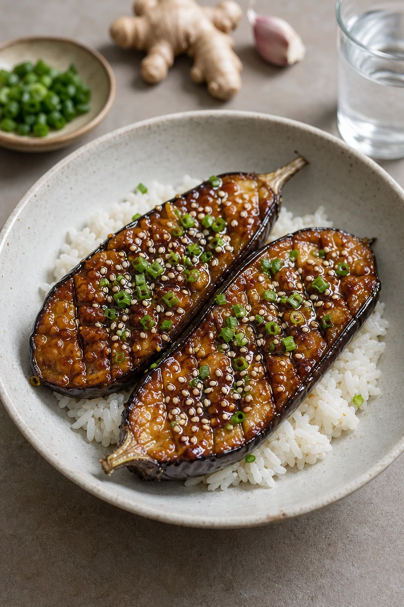 Aubergines rôties avec sauce soja au gingembre