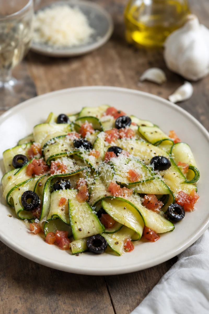 Rubans de courgette aux olives noires