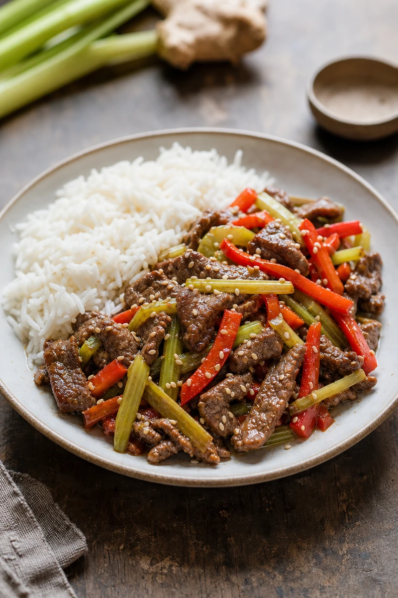 Bœuf sauté aux poivrons et au céleri