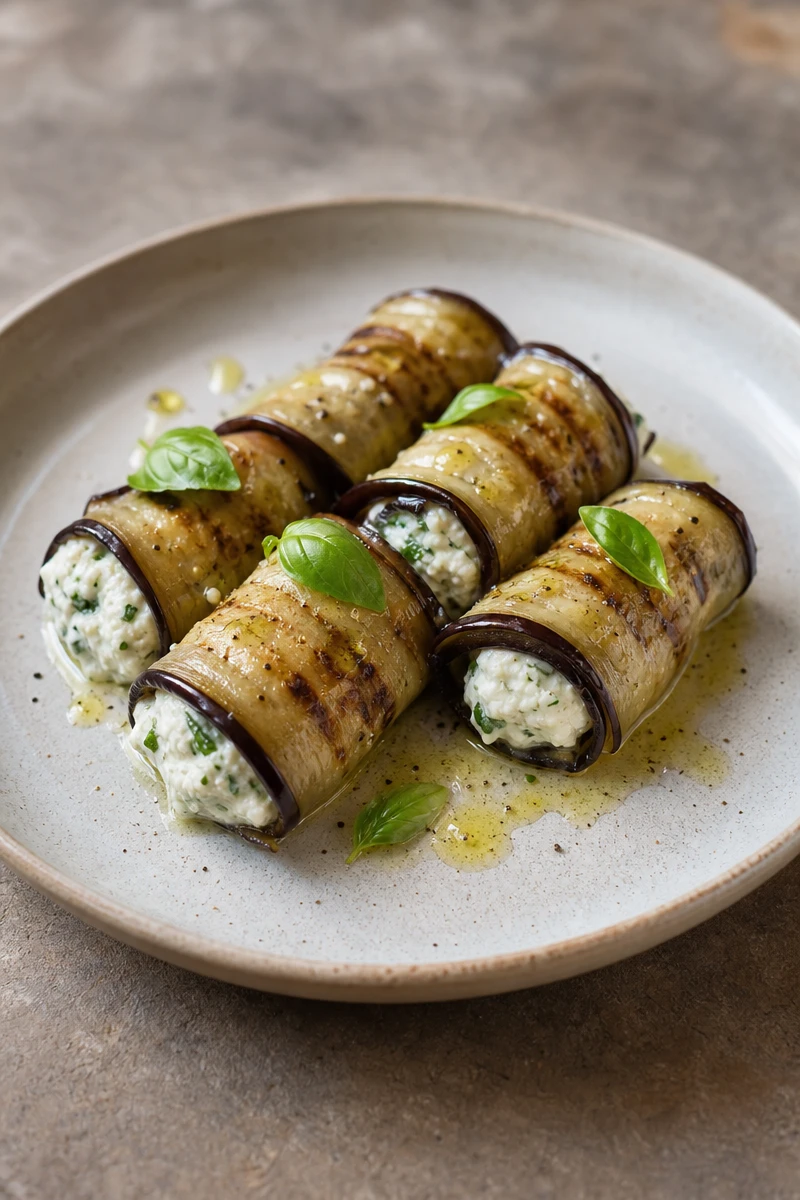 Roulés d’aubergine à la ricotta et au basilic