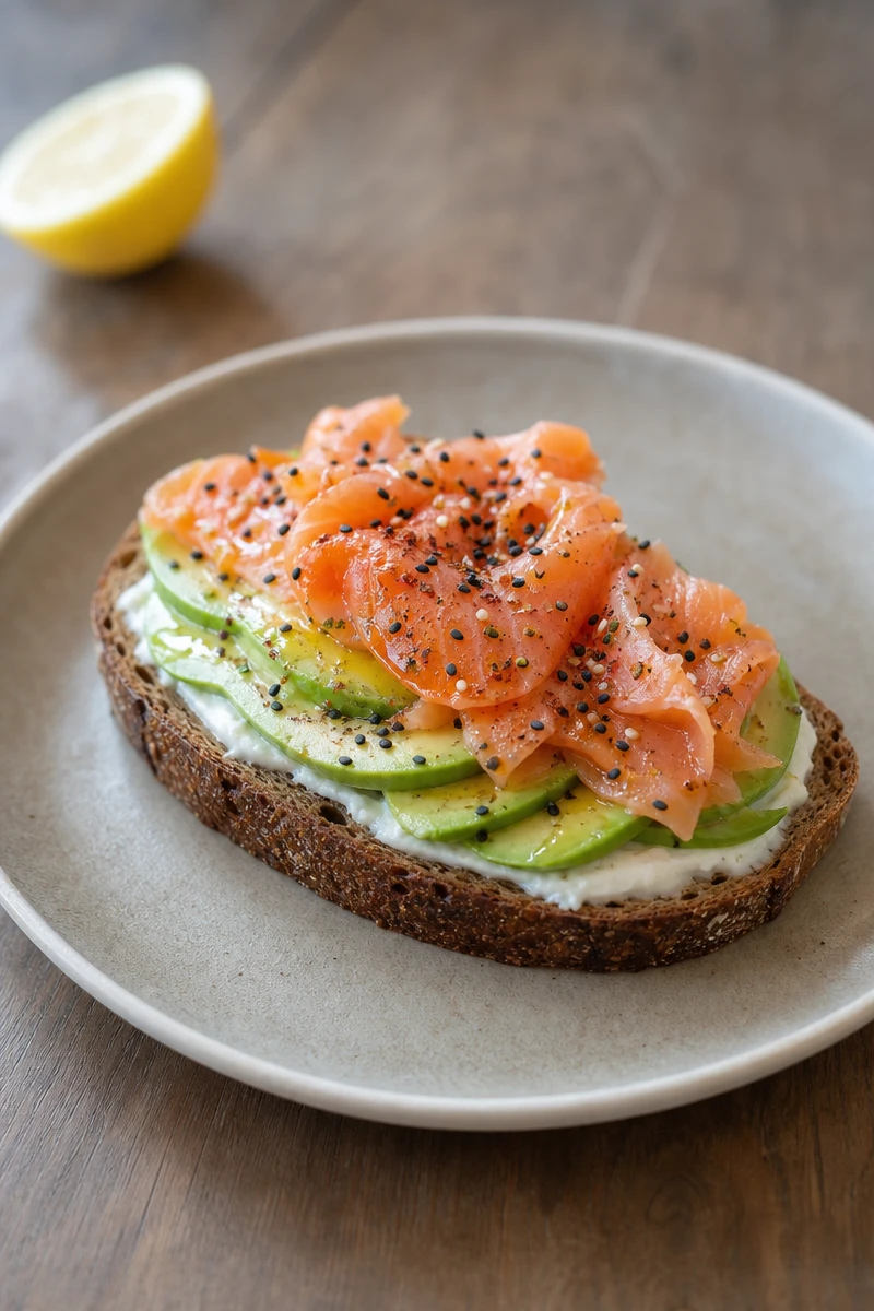 Tartine de seigle à l'avocat et au saumon