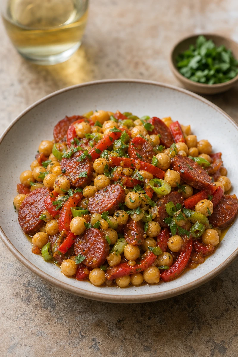 Pois chiches au chorizo et au jus de pomme