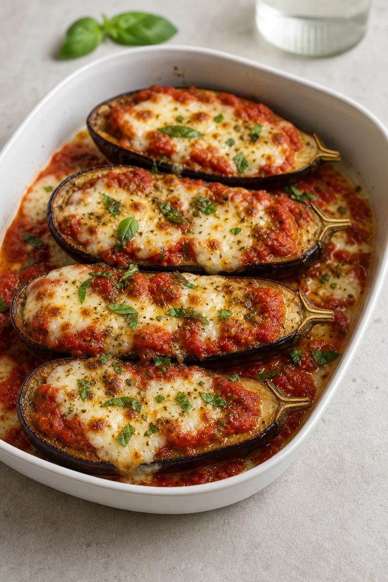 Aubergines rôties, tomate et mozzarella