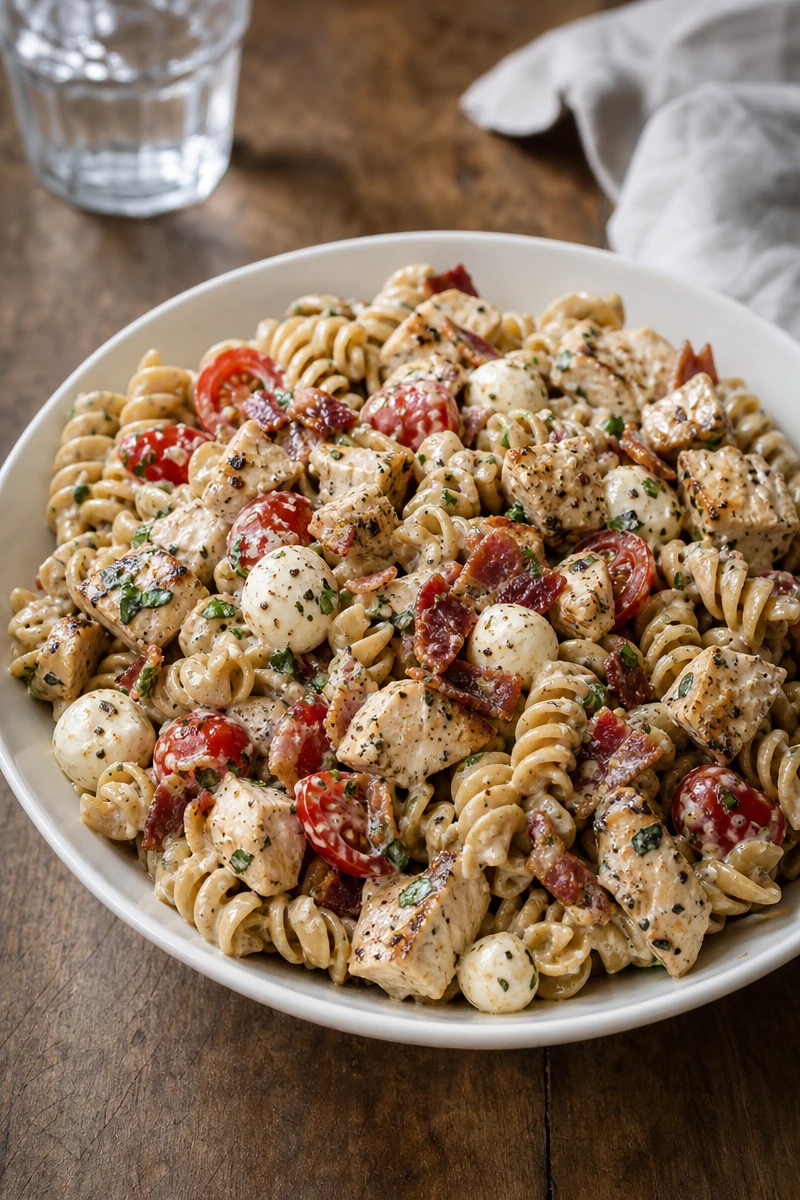 Salade de pâtes crémeuse au poulet balsamique