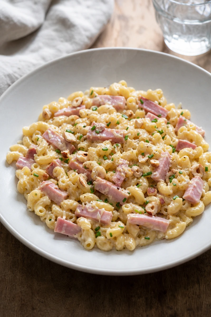 Coquillettes au jambon façon risotto
