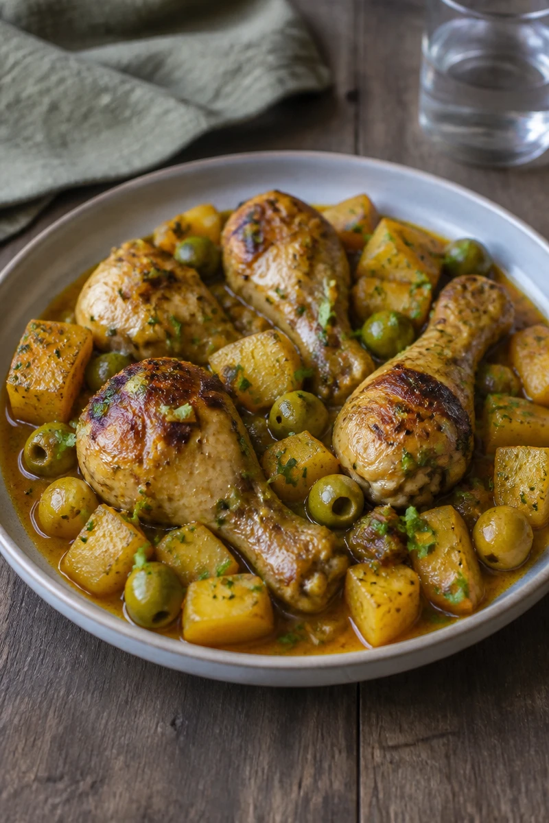 Poulet aux olives et pommes de terre au four