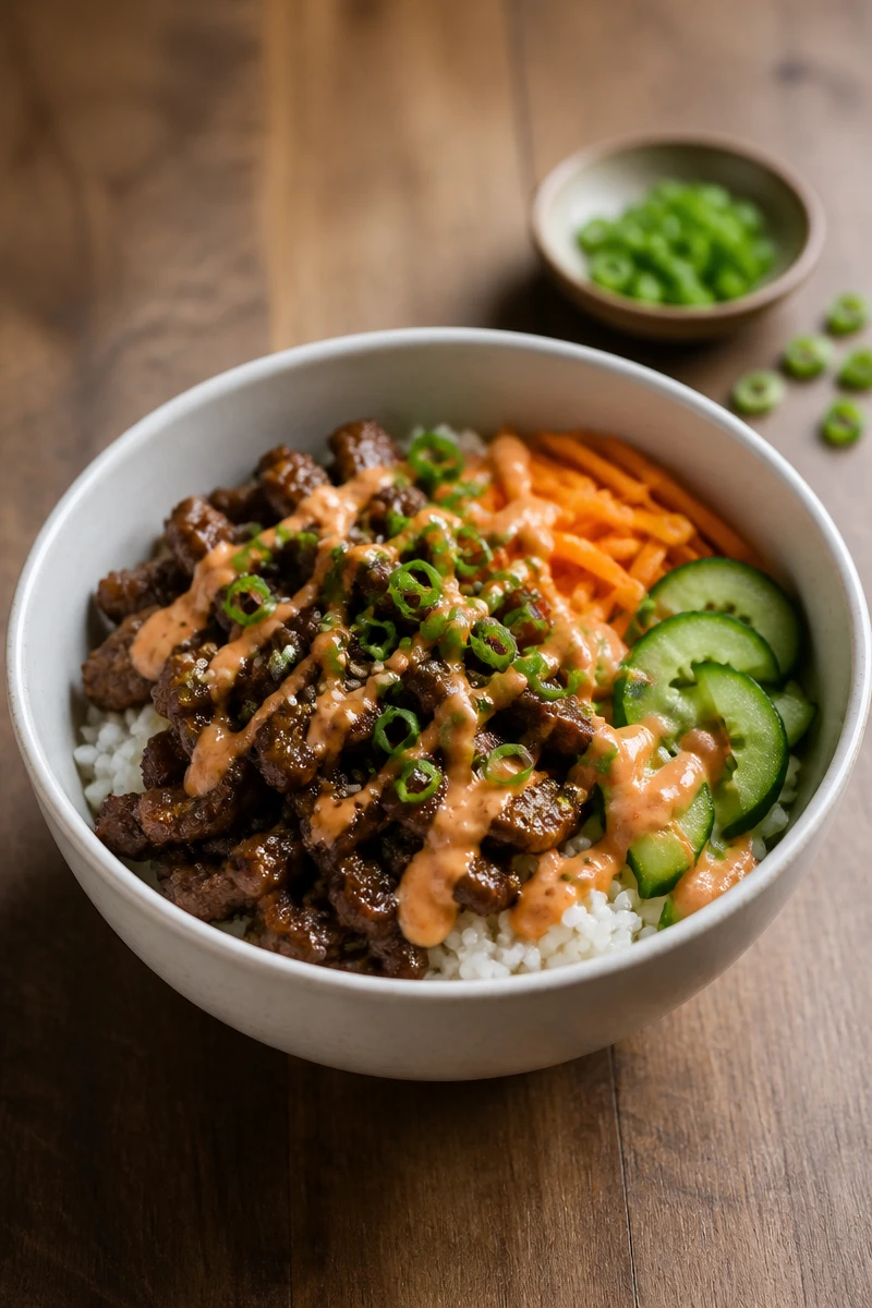 Bols de bœuf bulgogi, sauce crémeuse au gochujang