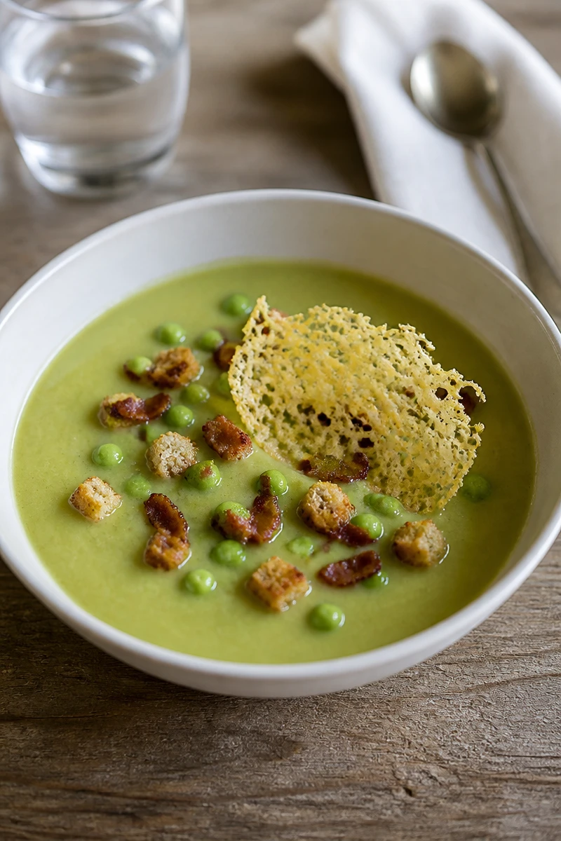 Soupe de petits pois et courgette, chaude ou froide
