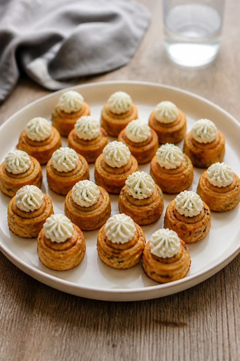 Mini-spirales au thon et à la crème fouettée aux fines herbes