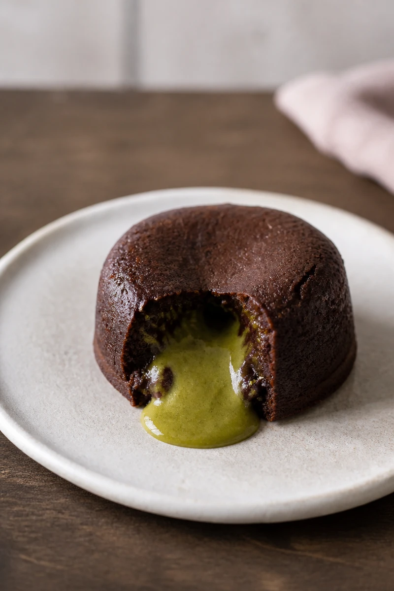 Fondants au chocolat noir, cœur de pistache
