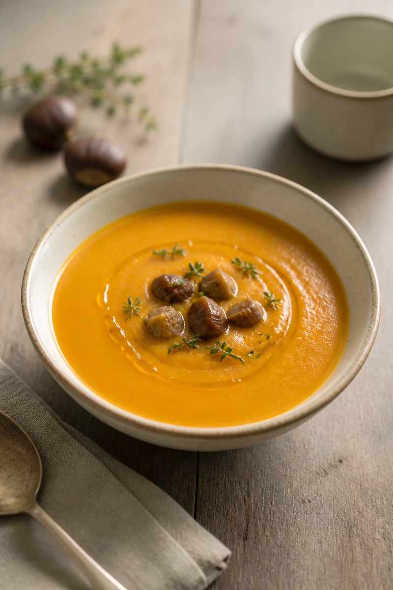 Velouté de potimarron rôti aux châtaignes