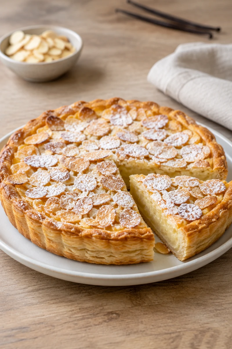 Tarte feuilletée à la crème vanillée et aux amandes