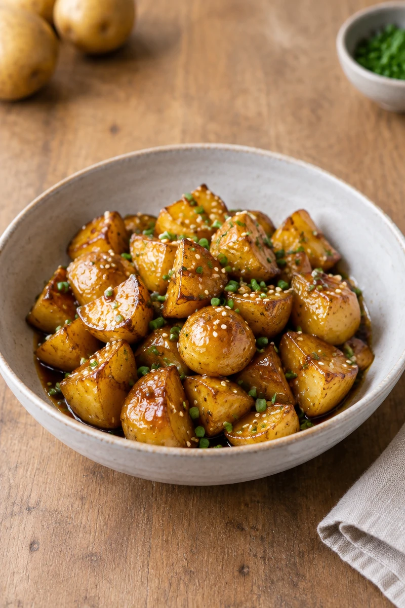 Pommes de terre caramélisées au miel et à la sauce soja