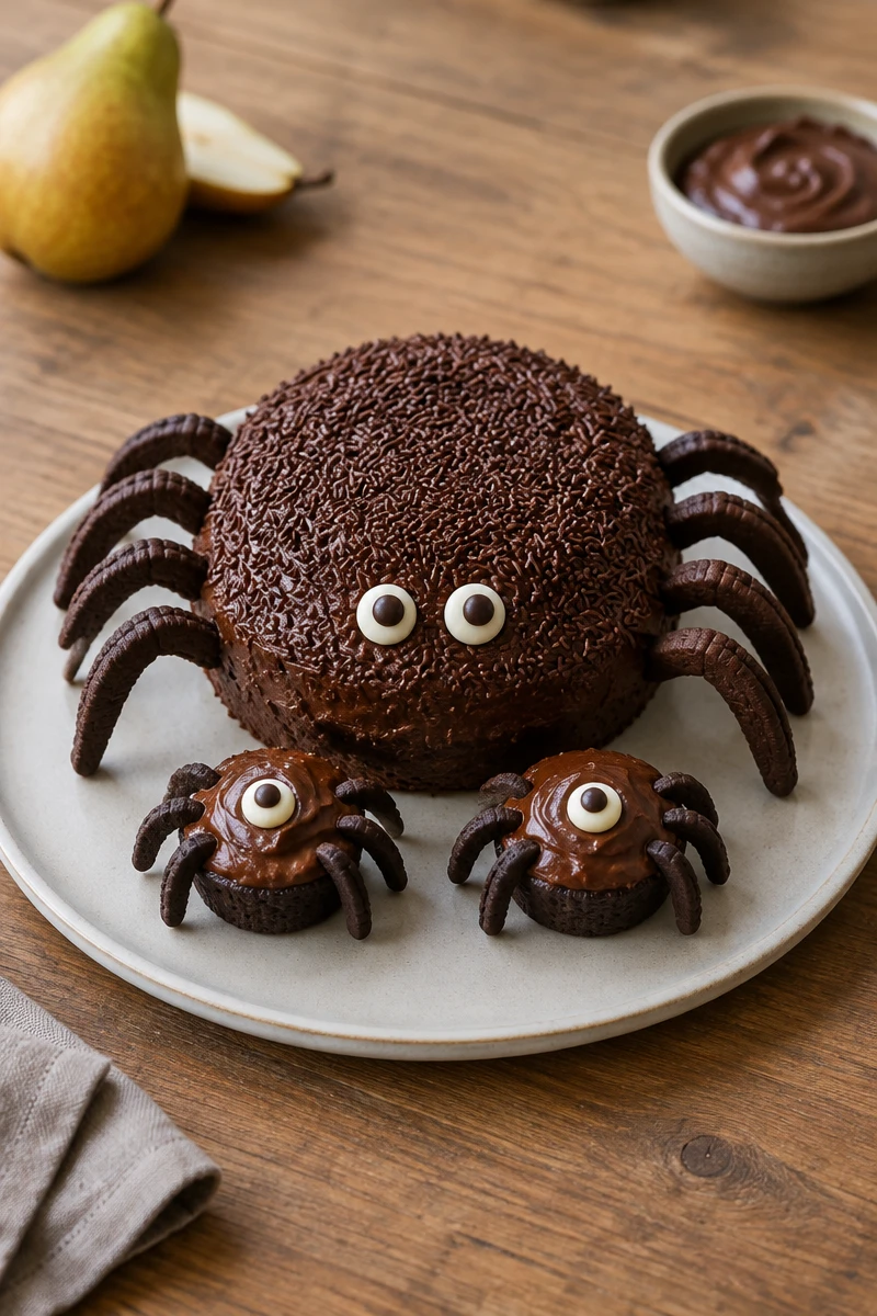 Gâteau araignée au chocolat et à la poire
