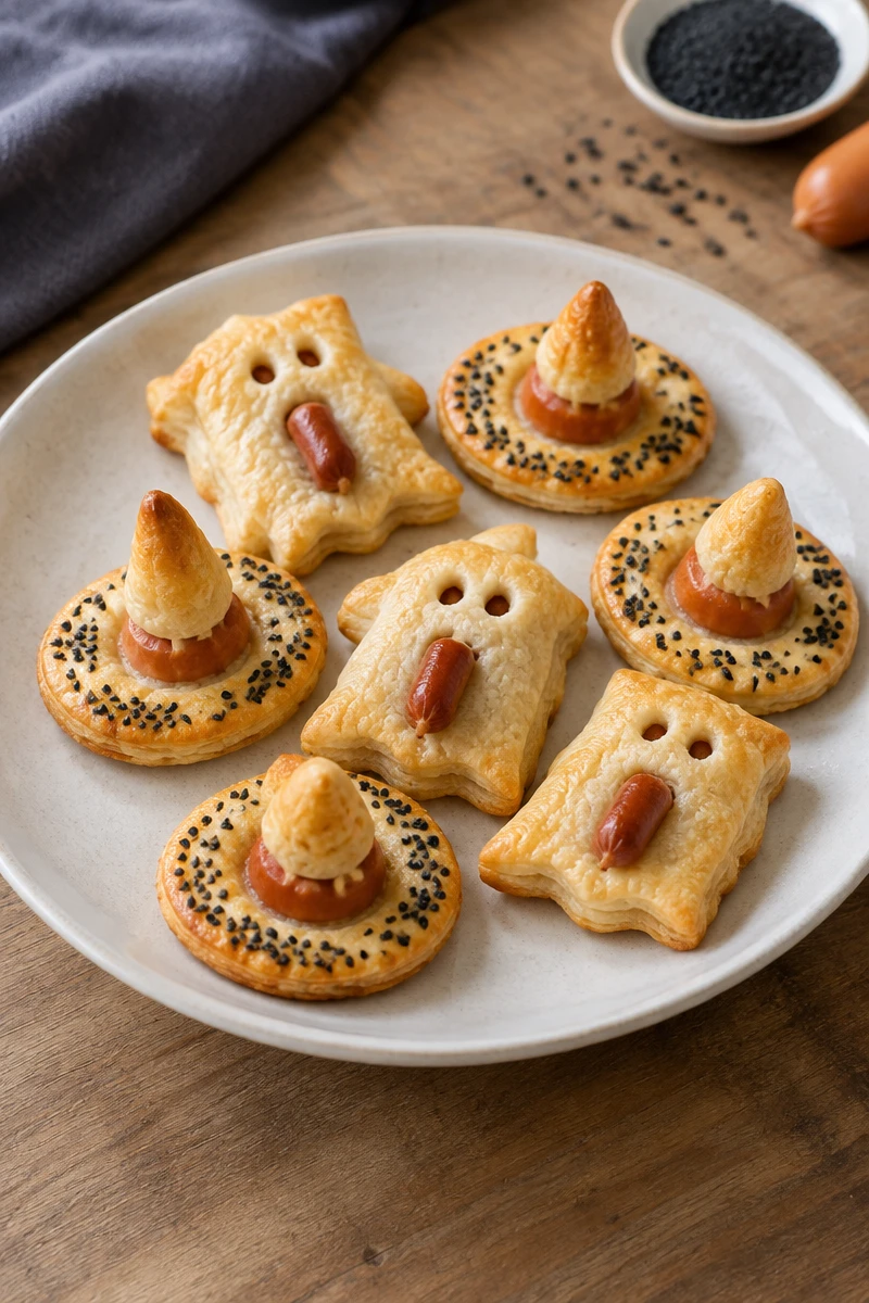 Fantômes et chapeaux de sorcière en pâte à pizza