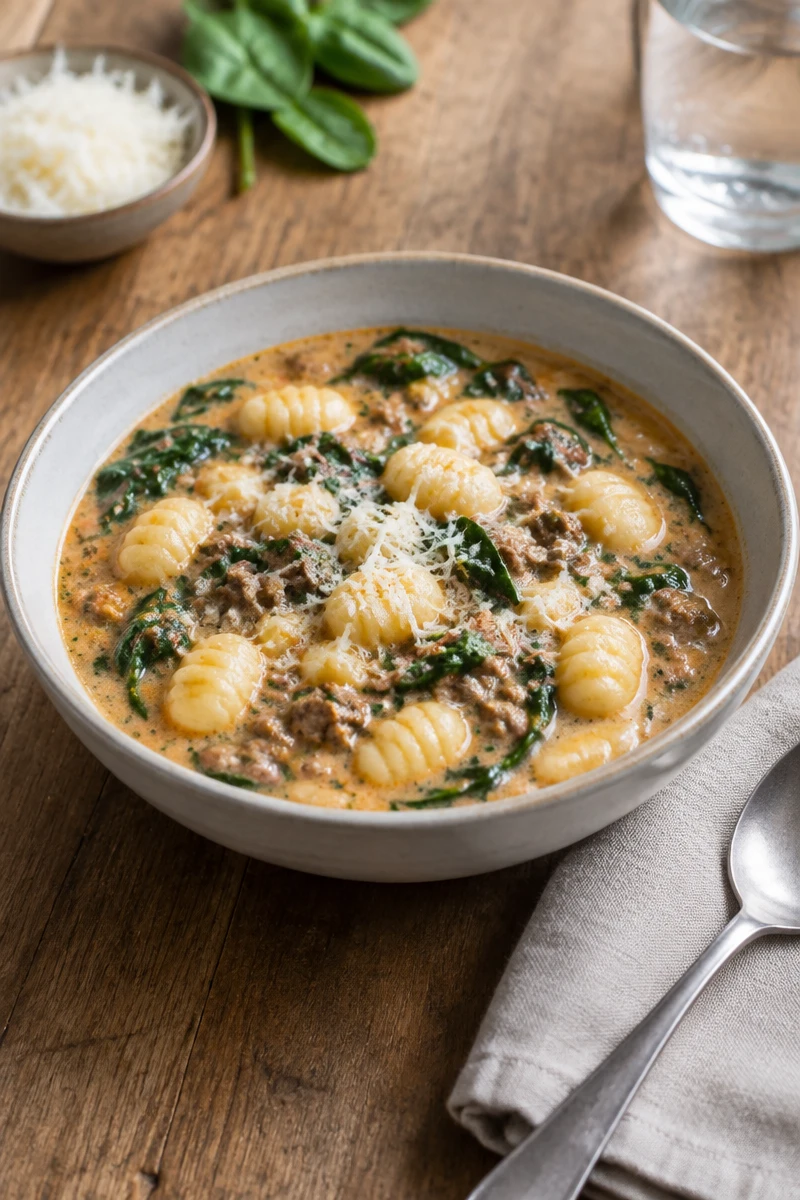 Soupe crémeuse aux gnocchis et au bœuf