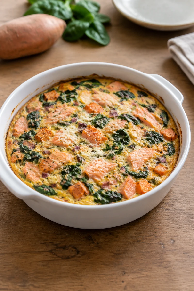 Frittata au saumon fumé, patate douce et épinards
