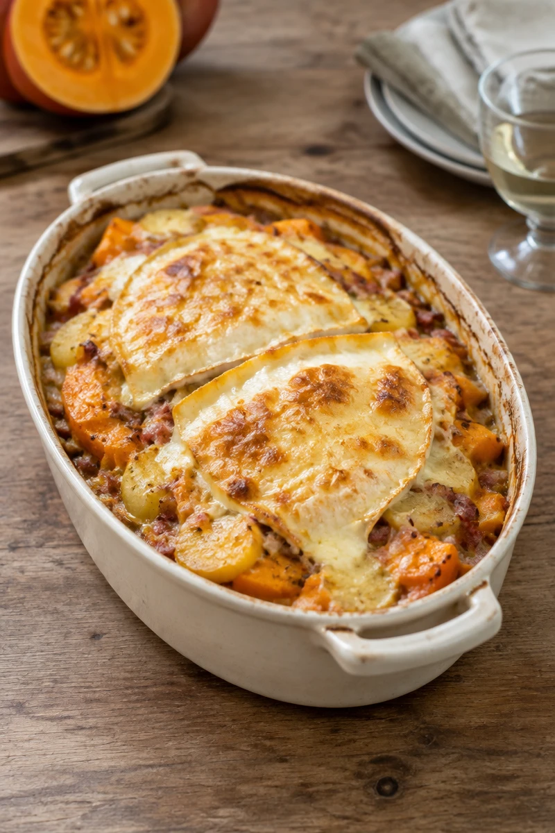 Tartiflette au potimarron et lardons fumés