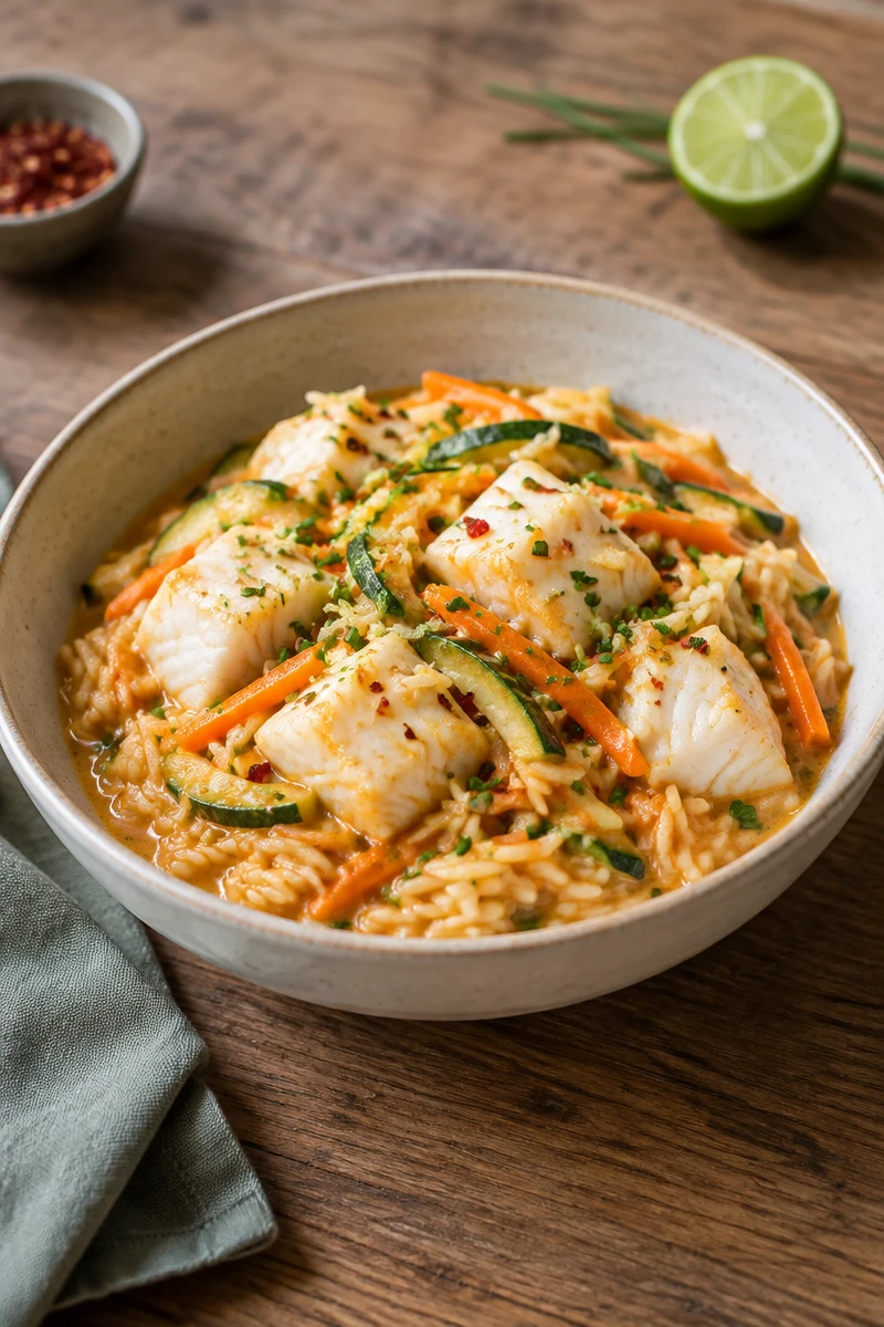 One pot de riz au cabillaud et lait de coco