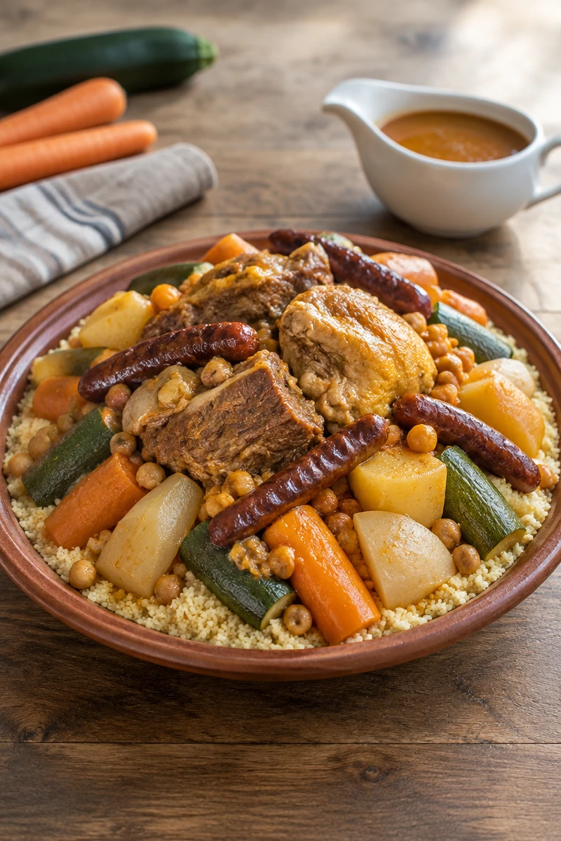 Couscous familial à l’agneau, au poulet et aux merguez