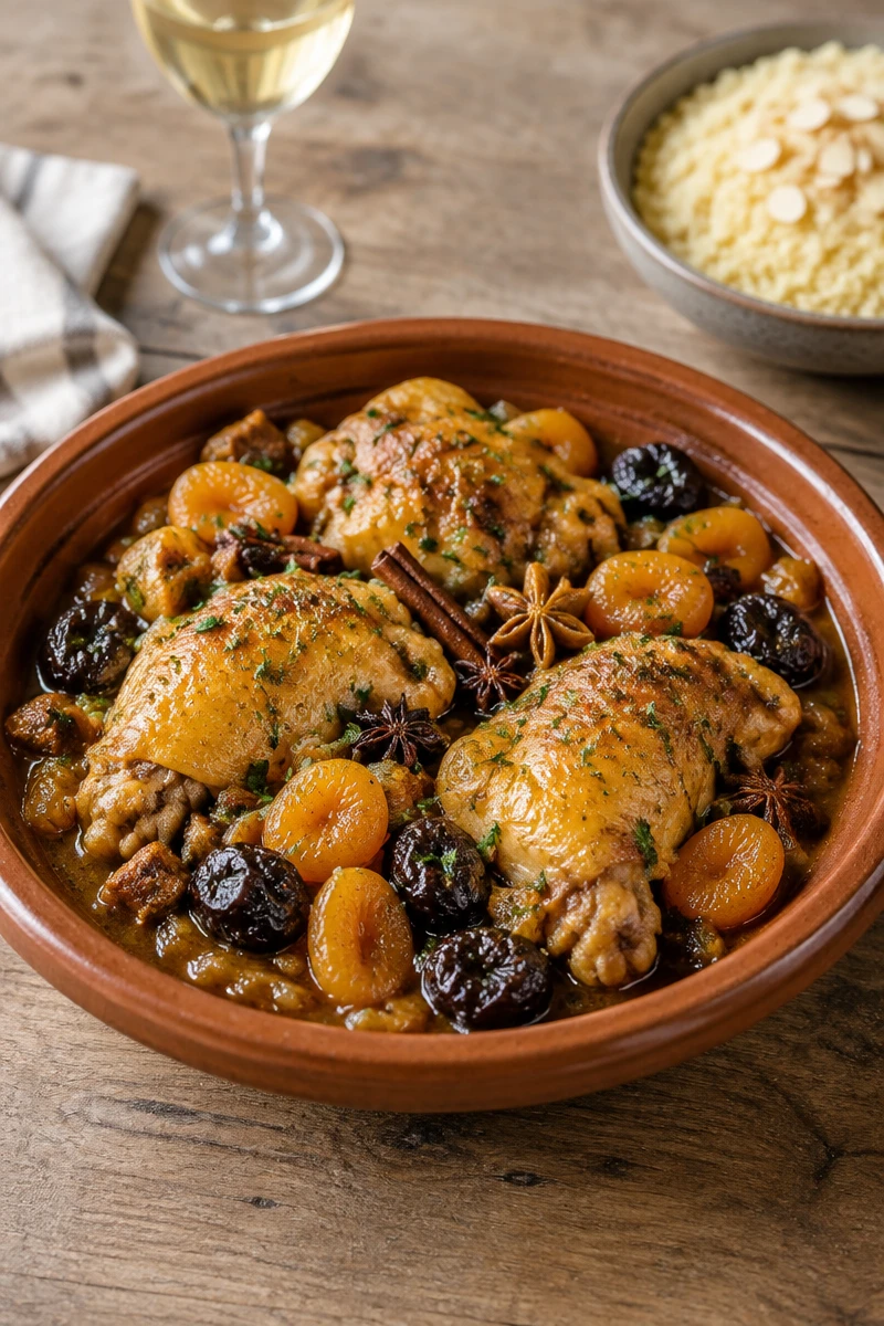 Tajine de poulet aux abricots et pruneaux