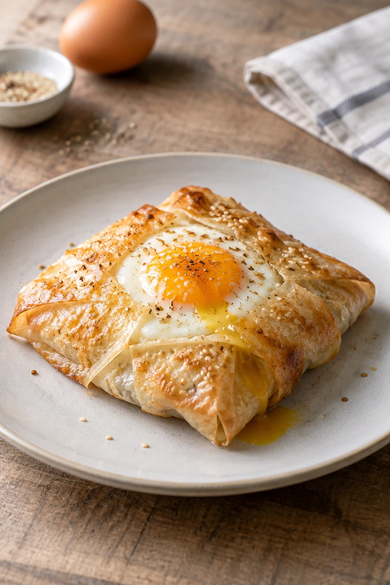 Croque-madame croustillant aux feuilles de riz