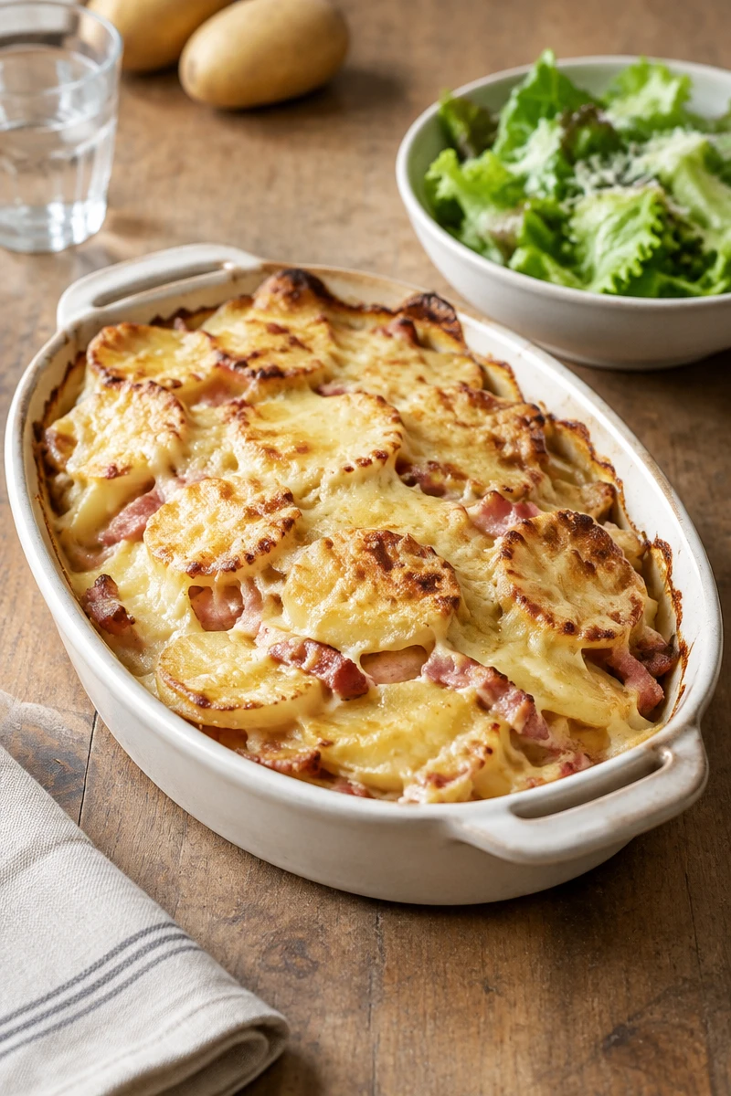 Gratin de pommes de terre aux lardons et fromage à tartiflette